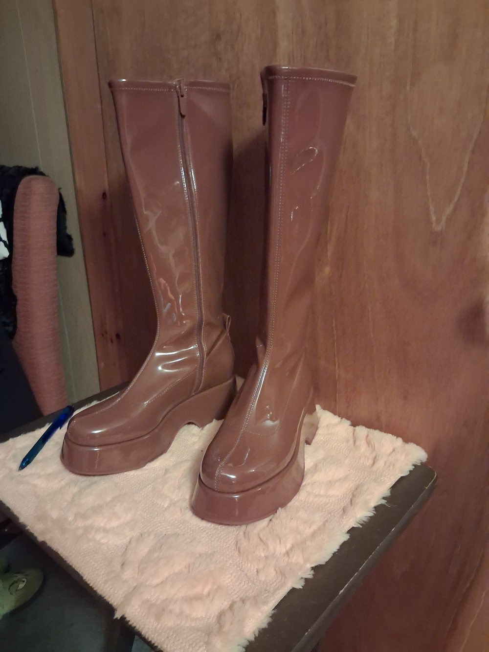 Circus by Sam Edelman Brown Patent Platform Knee-High Boots